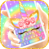 Rainbow Pink Rose Unicorn Keyb Apk